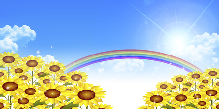 Sunflower summer landscape backgroundのイラスト素材