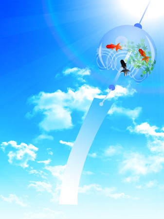Wind chimes goldfish sky backgroundのイラスト素材