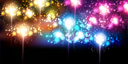 Fireworks summer landscape backgroundのイラスト素材