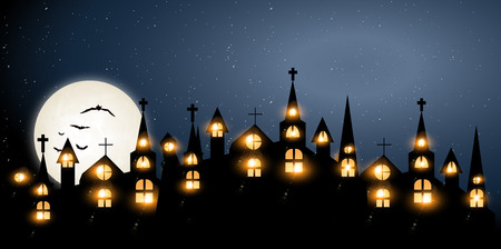 Halloween Castle church backgroundのイラスト素材