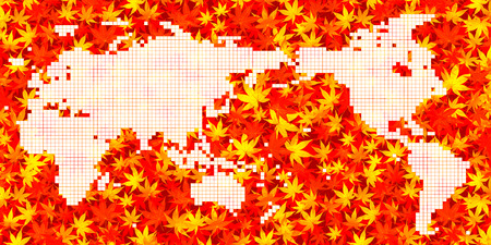 Autumn leaves world map backgroundのイラスト素材