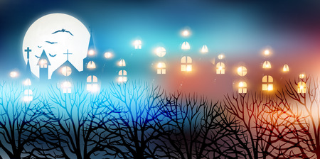 Halloween Castle night backgroundのイラスト素材