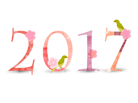 Rooster Nightingale plum New Year's cardのイラスト素材