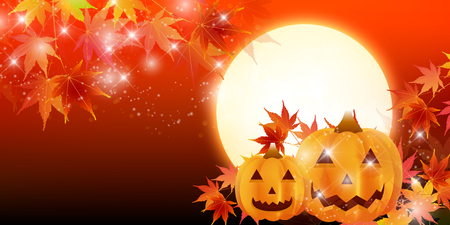 Halloween pumpkin autumn leaves backgroundのイラスト素材