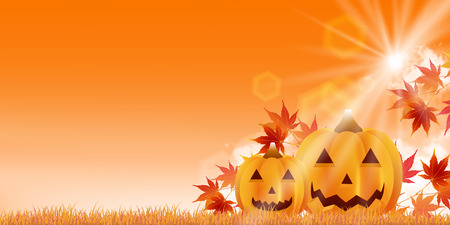 Halloween pumpkin autumn leaves backgroundのイラスト素材