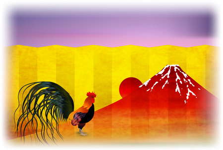 Rooster Fuji New Year's card iconのイラスト素材