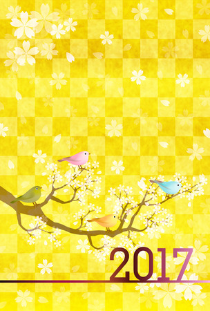 Rooster cherry tree New Year'shi card backgroundのイラスト素材
