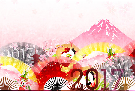 Rooster chicken Fuji New Aear's cardのイラスト素材