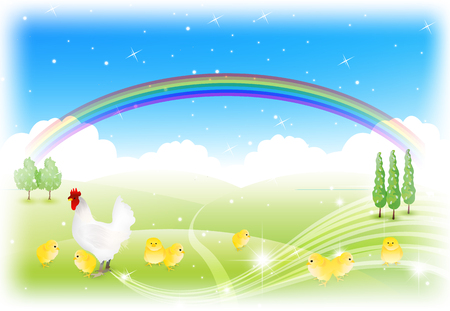 Rooster chicken greeting card backgroundのイラスト素材