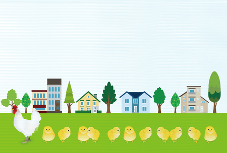 Rooster chicken greeting card backgroundのイラスト素材