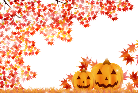 Halloween pumpkin autumn leaves backgroundのイラスト素材
