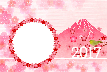 Rooster photo frame Fuji New Year's cardのイラスト素材