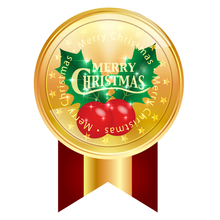Christmas holly medal iconのイラスト素材