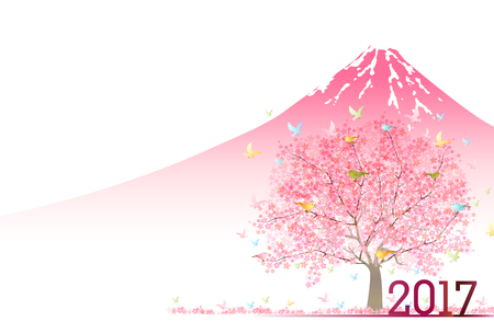 Rooster Cherry Fuji New Year's cardのイラスト素材