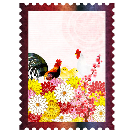 Rooster stamp New Year's card iconのイラスト素材