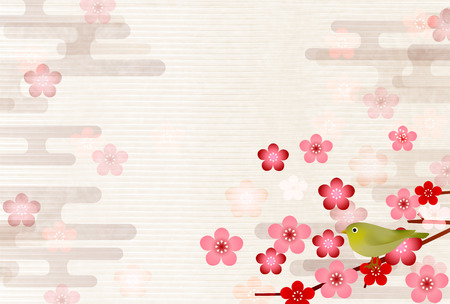 Rooster Nightingale plum New Year's cardのイラスト素材