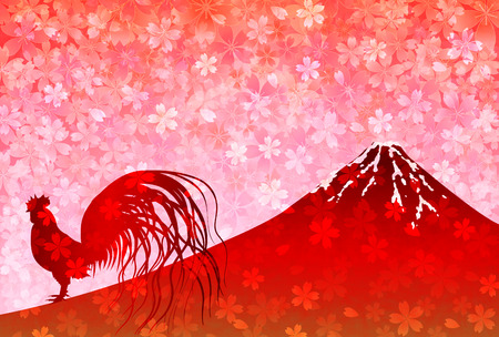 Rooster chicken Fuji New Year's cardのイラスト素材