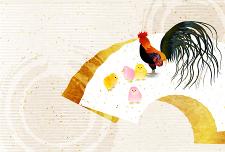 Rooster chicken greeting card backgroundのイラスト素材