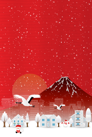 Rooster Fuji Santa New Year's cardのイラスト素材