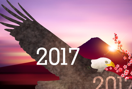 Rooster Fuji New Year's card backgroundのイラスト素材