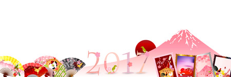 Rooster Fuji New Year's card backgroundのイラスト素材