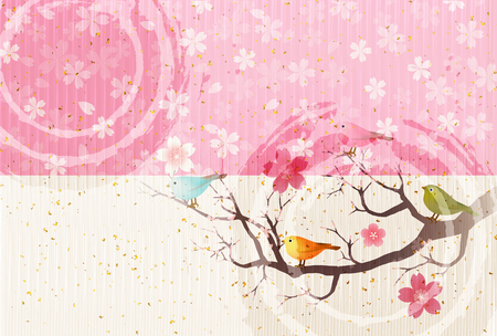 Roosters cherry blossom view backgroundのイラスト素材