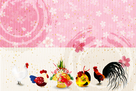 Rooster Chicken New Year's card backgroundのイラスト素材