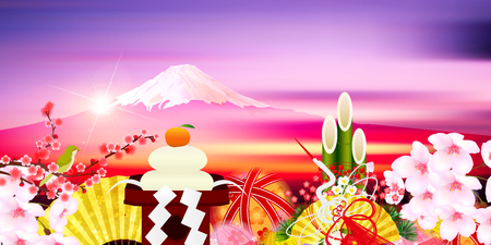 Rooster crane New Year backgroundのイラスト素材