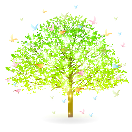 Fresh green tree bird iconのイラスト素材