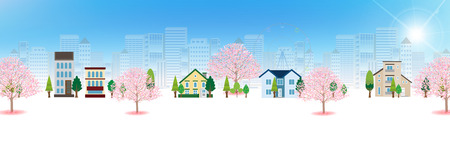 Cherry House Spring backgroundのイラスト素材