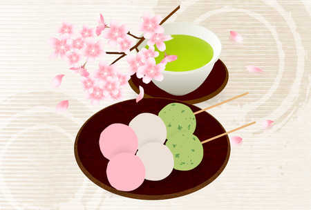 Cherry dumpling tea backgroundのイラスト素材