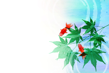 Maple goldfish hot summer sightseeing backgroundのイラスト素材