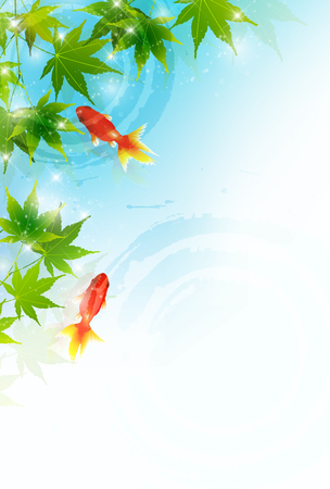 Maple goldfish hot summer sightseeing backgroundのイラスト素材