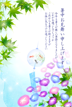 Morning glory goldfish hot summer sightseeing backgroundのイラスト素材