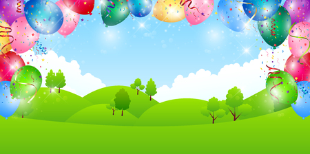 Balloon fresh green sky backgroundのイラスト素材