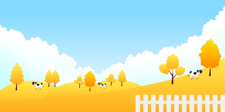 Autumn leaves cattle ranch background.のイラスト素材