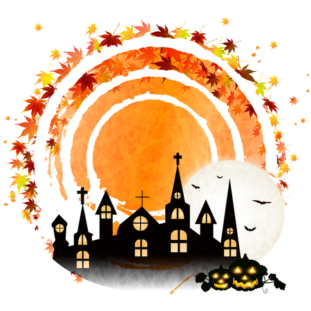 Halloween autumn leaves pumpkin iconのイラスト素材