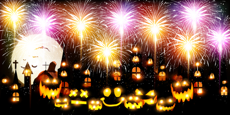 Halloween fireworks pumpkin backgroundのイラスト素材