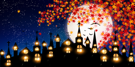Halloween autumn castle backgroundのイラスト素材