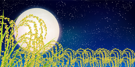 Rice plant moon backgroundのイラスト素材