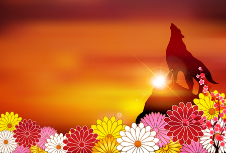 Dog chrysanthemum greeting card backgroundのイラスト素材