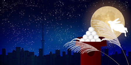 Moon rabbit full moon backgroundのイラスト素材