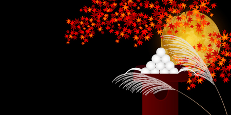 Autumn leaves moon late autumn backgroundのイラスト素材