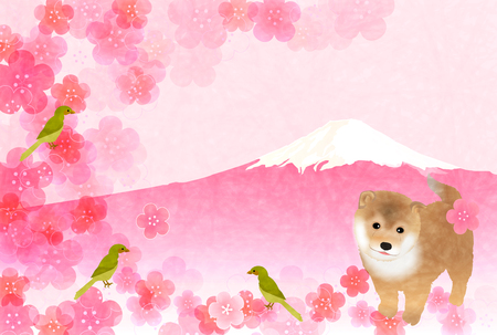 Dog plum blossom New Year's card backgroundのイラスト素材