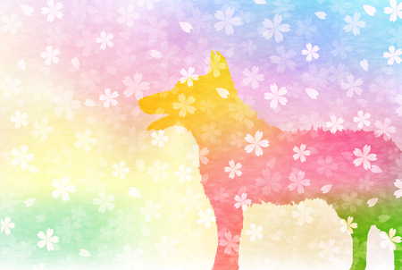 Dog cherry blossoms New Year card backgroundのイラスト素材