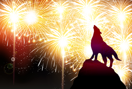 Dog Fireworks New Year's card backgroundのイラスト素材