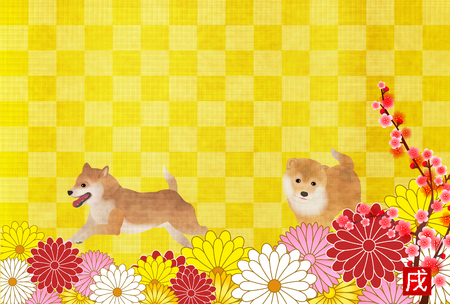 Dog New Year's cards Japanese paper backgroundのイラスト素材