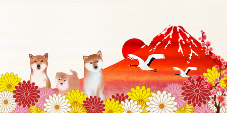 Dog New Year's cards Mt. Fuji backgroundのイラスト素材