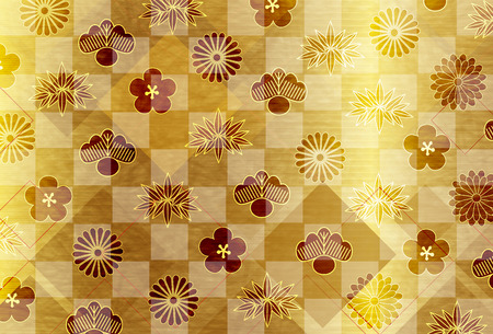 Plum flowers Chrysanthemum flowers New Year card backgroundのイラスト素材