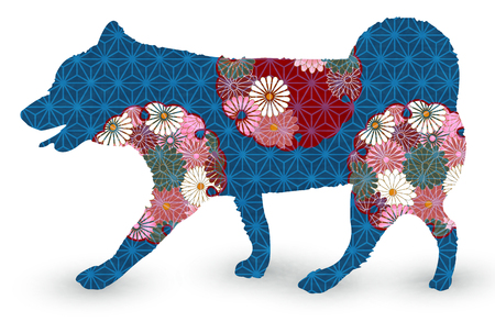Dog New Year's card Chrysanthemum iconのイラスト素材